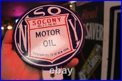 SCARCE 1930s SOCONY STANDARD MOTOR OIL NEW YORK 2-SIDED PADDLE PORCELAIN SIGN
