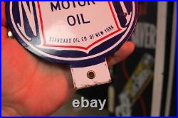 SCARCE 1930s SOCONY STANDARD MOTOR OIL NEW YORK 2-SIDED PADDLE PORCELAIN SIGN