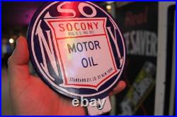 SCARCE 1930s SOCONY STANDARD MOTOR OIL NEW YORK 2-SIDED PADDLE PORCELAIN SIGN