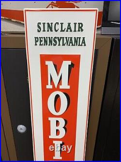 SINCLAIR MOBILINE MOTOR OIL LARGE, EMBOSSED METAL SIGN (59.5x 11.5) MINT