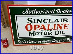SINCLAIR OPALINE MOTOR OIL LARGE, HEAVY PORCELAIN SIGN, (48x 20), NEAR MINT