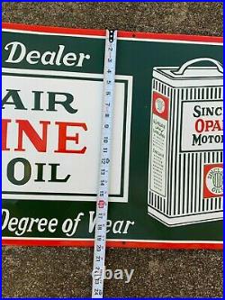 SINCLAIR OPALINE MOTOR OIL LARGE, HEAVY PORCELAIN SIGN, (48x 20), NEAR MINT