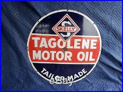 SKELLY Tagoline Motor Oil 30 Inch Double Sided Porcelain Sign gas oil
