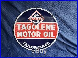 SKELLY Tagoline Motor Oil 30 Inch Double Sided Porcelain Sign gas oil