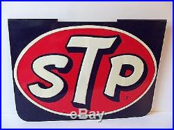 STP Sign Old Vintage Race Car Motor Oil Embossed Metal Gas Station 60s Original
