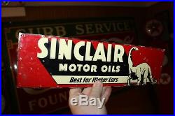 Scarce Circa 1932 Sinclair Motor Oil Dino Embossed Tin Tacker Sign Motor Cars 66