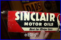 Scarce Circa 1932 Sinclair Motor Oil Dino Embossed Tin Tacker Sign Motor Cars 66