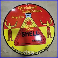 Shell Golden Motor Oil Porcelain Enamel Sign 30 Inches Round
