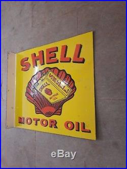 Shell Motor Oil 2 Sided Vintage Porcelain Sign 20 X 18 Inches