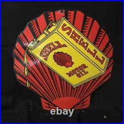 Shell Motor Oil Advertising Porcelain Enamel Sign 30 X 28 In Round Ss