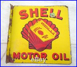 Shell Motor Oil Gas Station Enamel Porcelain Sign Board 1930's Original Old Rare