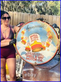 Shell Motor Oil Porcelain Advertising Sign 30 Inches
