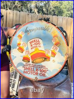 Shell Motor Oil Porcelain Advertising Sign 30 Inches