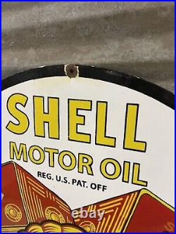 Shell Motor Oil Vintage Porcelain Sign 1940 Service Station Lube Gas Garage 30