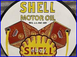 Shell Motor Oil Vintage Porcelain Sign 1940 Service Station Lube Gas Garage 30