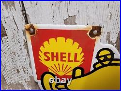 Shell Vintage Porcelain Sign Gasoline Motor Oil Race Car Gas Automobile Service