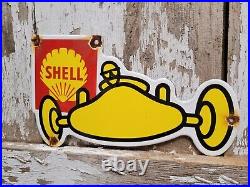 Shell Vintage Porcelain Sign Gasoline Motor Oil Race Car Gas Automobile Service