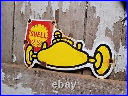Shell Vintage Porcelain Sign Station Gasoline Motor Oil Race Car Garage Service