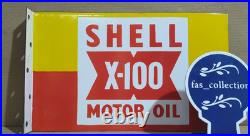 Shell X-100 Motor Oil Porcelain Enamel Sign 18 x 10 Inches 2 Sided