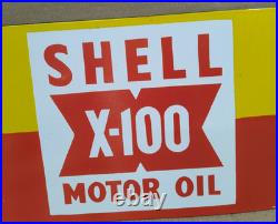 Shell X-100 Motor Oil Porcelain Enamel Sign 18 x 10 Inches 2 Sided
