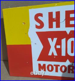 Shell X-100 Motor Oil Porcelain Enamel Sign 18 x 10 Inches 2 Sided