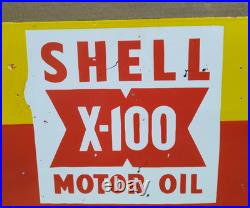 Shell X-100 Motor Oil Porcelain Enamel Sign 18 x 10 Inches 2 Sided