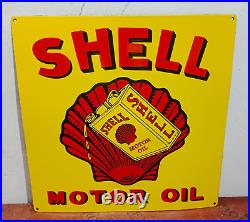 Shell motor Oils Porcelain Enamel Sign 24 x 24 Inches 1 Sided Shell motor Oils Porcelain Enamel Sign 24 x 24 Inches 1 Sided