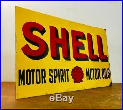 Shell motor oil spirits enamel sign advertising decor mancave garage metal vinta