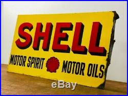 Shell motor oil spirits enamel sign advertising decor mancave garage metal vinta