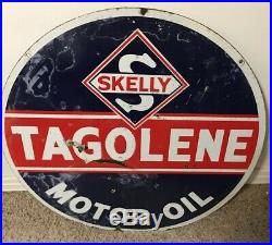 Skelly Gas Tagolene Motor Oil Porcelain Advertising Sign Double Sided 30 RARE