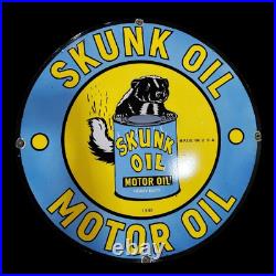 Skunk Motor Oil Porcelain Enamel Sign 30 Inches Double Sided Skunk Motor Oil Porcelain Enamel Sign 30 Inches Double Sided