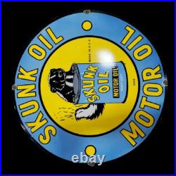 Skunk Motor Oil Porcelain Enamel Sign 30 Inches Double Sided Skunk Motor Oil Porcelain Enamel Sign 30 Inches Double Sided