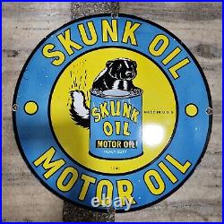 Skunk Motor Oil Porcelain Enamel Sign 30 Inches Round