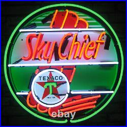 Skychief Texaco Neon sign Sky Chief Motor oil Gas wall lamp globe pump G 24x24