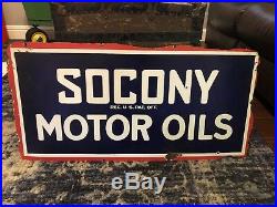 Socony Motor Oil New York Vintage Porcelain Enamel Sign 3ft X 18 Inches