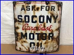 Socony Motor Oil Sign Parabase 14 X 15 Gas Pump Plate Metal Porcelain