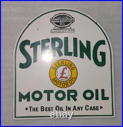 Sterling Motor Oil Porcelain Enamel Gas & Oil Sign 29x26 Dsp