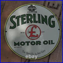 Sterling Motor Oil Porcelain Gas & Oil Station Garage Man Cave Sign