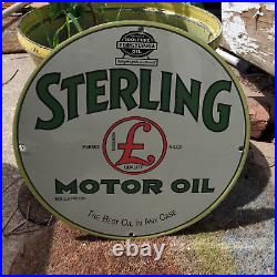 Sterling Motor Oil Porcelain Gas & Oil Station Garage Man Cave Sign