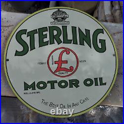 Sterling Motor Oil Porcelain Gas & Oil Station Garage Man Cave Sign