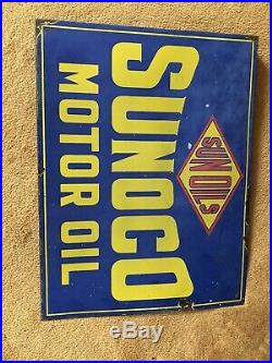 Sun Oils Sunoco Motor oil flange double sided enamel Sign Advertising