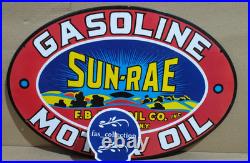 Sun-Rae Gasoline Motor Oil Porcelain Enamel Sign 24 x 16 Inches 1 Sided