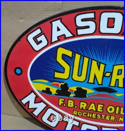 Sun-Rae Gasoline Motor Oil Porcelain Enamel Sign 24 x 16 Inches 1 Sided