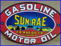 Sun-Rae Gasoline Motor Oil Porcelain Enamel Sign 24 x 16 Inches 1 Sided