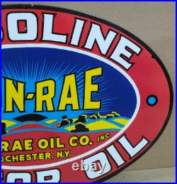 Sun-Rae Gasoline Motor Oil Porcelain Enamel Sign 24 x 16 Inches 1 Sided