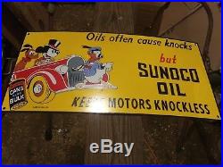 Sunoco Motor Oil Disney porcelain sign Donald Duck Mickey Mouse