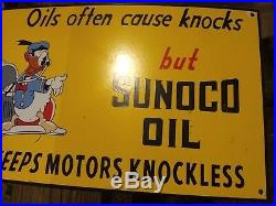 Sunoco Motor Oil Disney porcelain sign Donald Duck Mickey Mouse