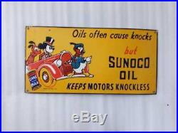 Sunoco Motor Oil Porcelain Sign With Walt Disney's 24x12 Inches Made In USA 39