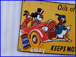 Sunoco Motor Oil Porcelain Sign With Walt Disney's 24x12 Inches Made In USA 39