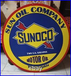 Sunoco Motor Oil Pure Porcelain Enamel Heavy Metal Sign 30 Inches Single Side